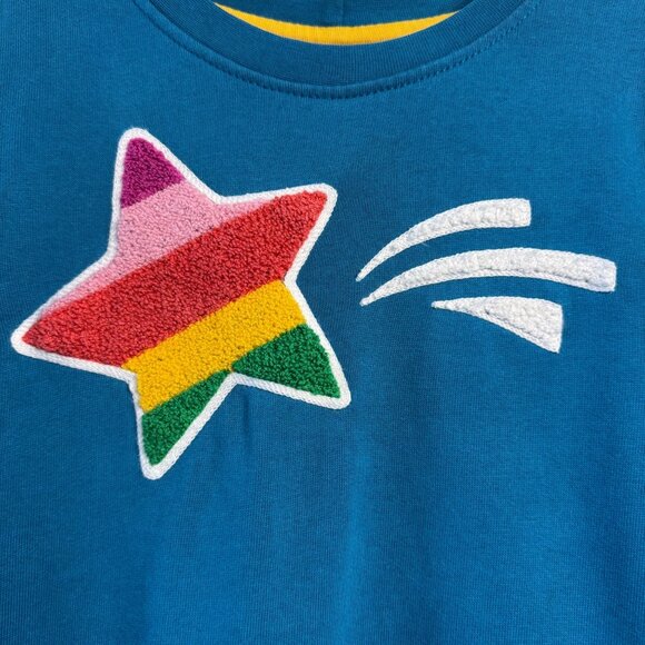 HANNA ANDERSSON Shooting Star Dress Girls 6-7 120 Rainbow Applique Blue Yellow - Picture 4 of 6